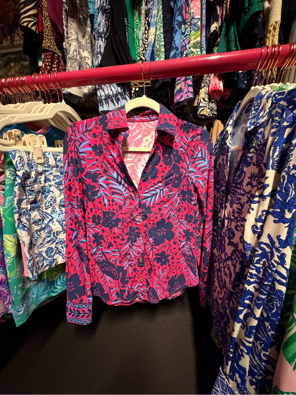 Lilly Pulitzer ChillyLilly Marlena Button-Down - Ruby Red Heron - XS